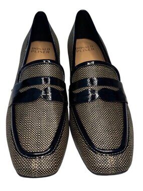 Donald J. Pliner Tristina Raffia Loafers Black Beige Size 8.5
